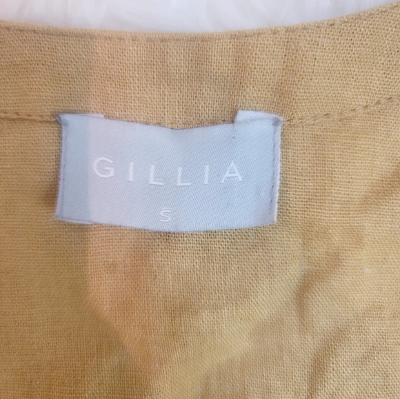 GILLIA 100% LINEN BUTTON UP ROUND NECK SHORT SLEEVES MUSTARD MINIDRESS SZ SMALL - Picture 15 of 16
